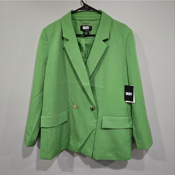 🐢 DKNY Women's Notch-Lapel Long-Sleeve Oversized Blazer Size 14 Green NWT! - Picture 10 of 17
